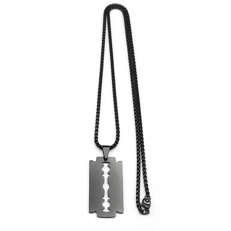 Gothic Blade Razor Pendant Necklaces Men Stainless Steel Black Goth Male Chain Necklace Grunge Y2K Emo Jewelry Collier Homme