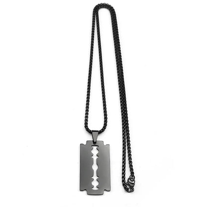 Gothic Blade Razor Pendant Necklaces Men Stainless Steel Black Goth Male Chain Necklace Grunge Y2K Emo Jewelry Collier Homme
