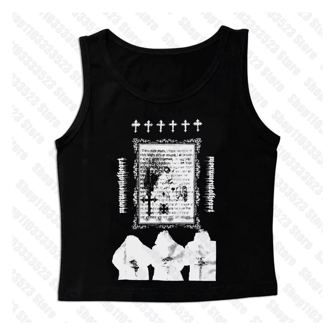 Y2K Style Cute Women'S Sleeveless Baby Tank Top 2000S Punk Cool Print Short Vest Tee Cool Street Fashion Gothic Women Clothing