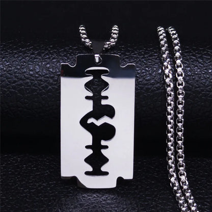 Gothic Blade Razor Pendant Necklaces Men Stainless Steel Black Goth Male Chain Necklace Grunge Y2K Emo Jewelry Collier Homme