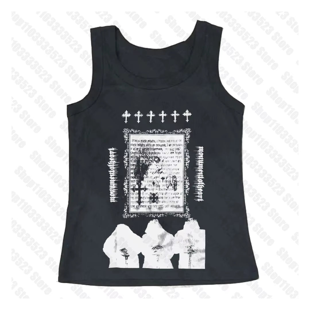 Y2K Style Cute Women'S Sleeveless Baby Tank Top 2000S Punk Cool Print Short Vest Tee Cool Street Fashion Gothic Women Clothing