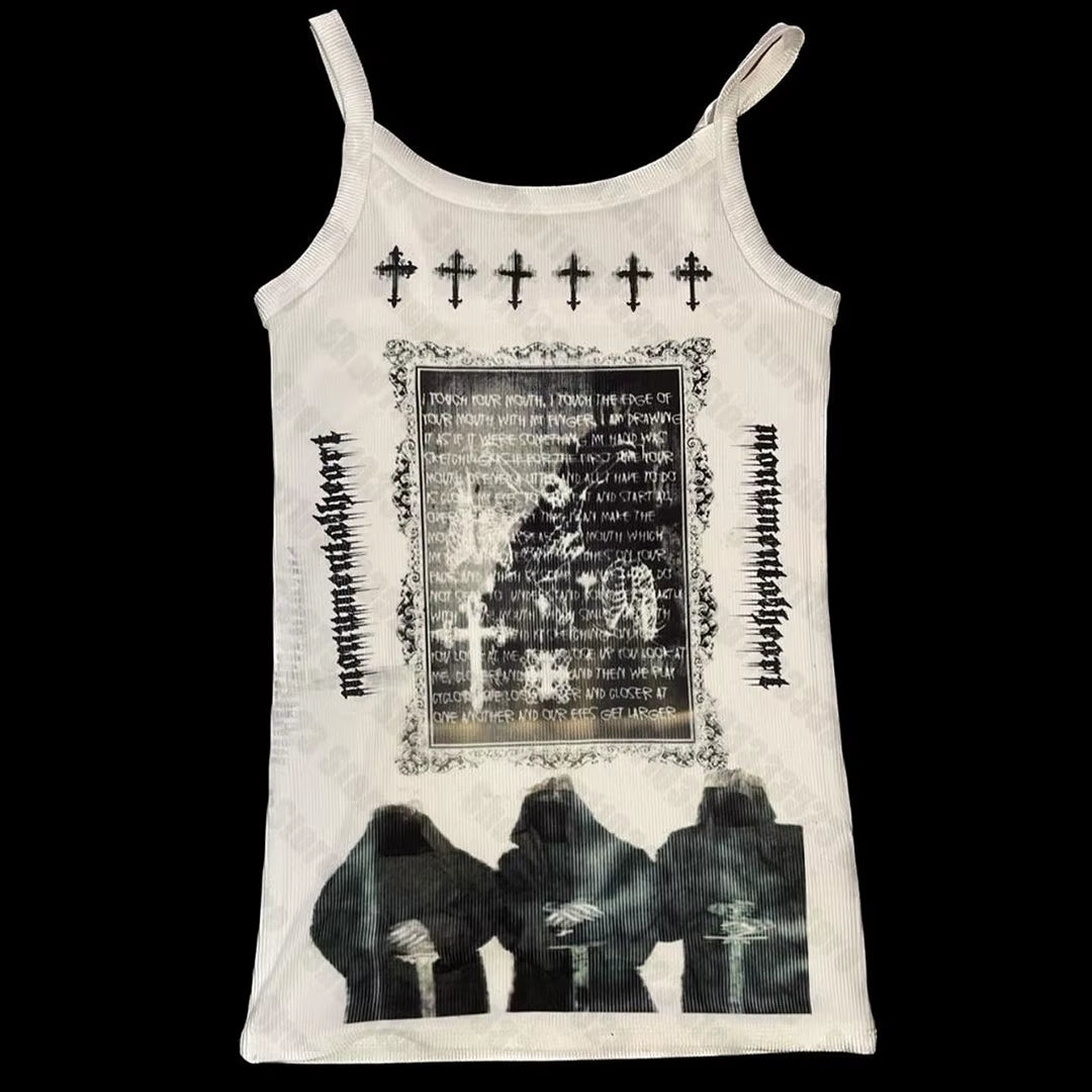 Y2K Style Cute Women'S Sleeveless Baby Tank Top 2000S Punk Cool Print Short Vest Tee Cool Street Fashion Gothic Women Clothing