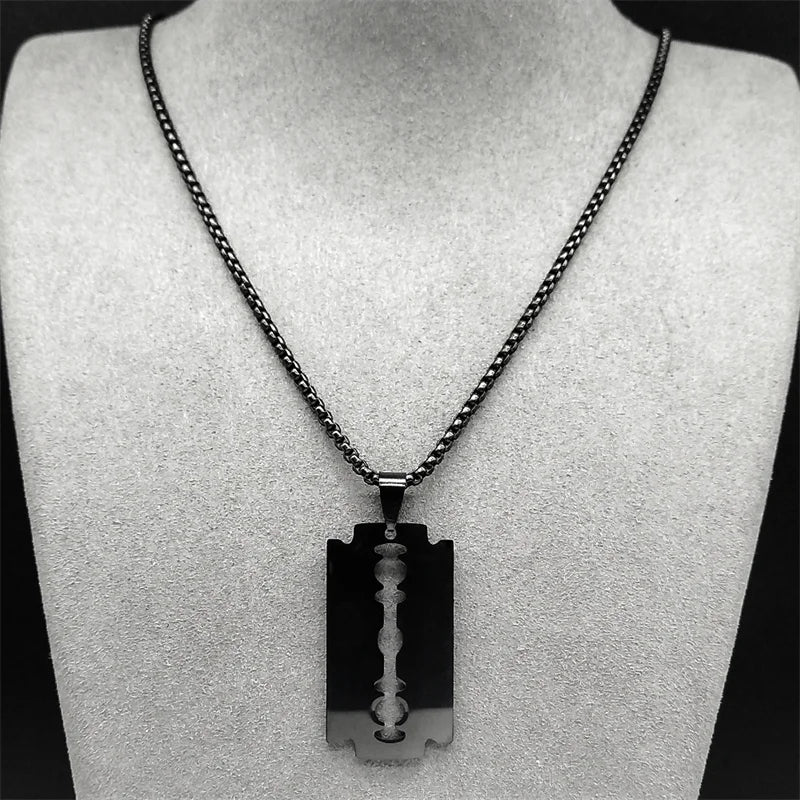 Gothic Blade Razor Pendant Necklaces Men Stainless Steel Black Goth Male Chain Necklace Grunge Y2K Emo Jewelry Collier Homme