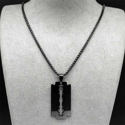 Gothic Blade Razor Pendant Necklaces Men Stainless Steel Black Goth Male Chain Necklace Grunge Y2K Emo Jewelry Collier Homme