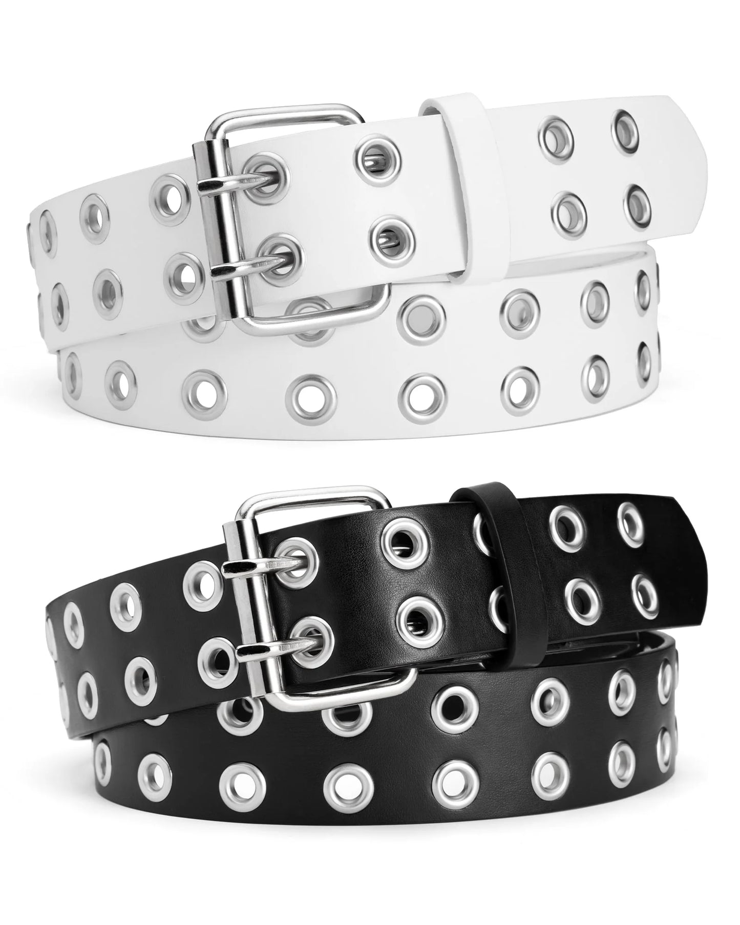 Women Belts Grommet Leather Belts for Women Studded Belt Punk Accessories Black&White Belt 2PC