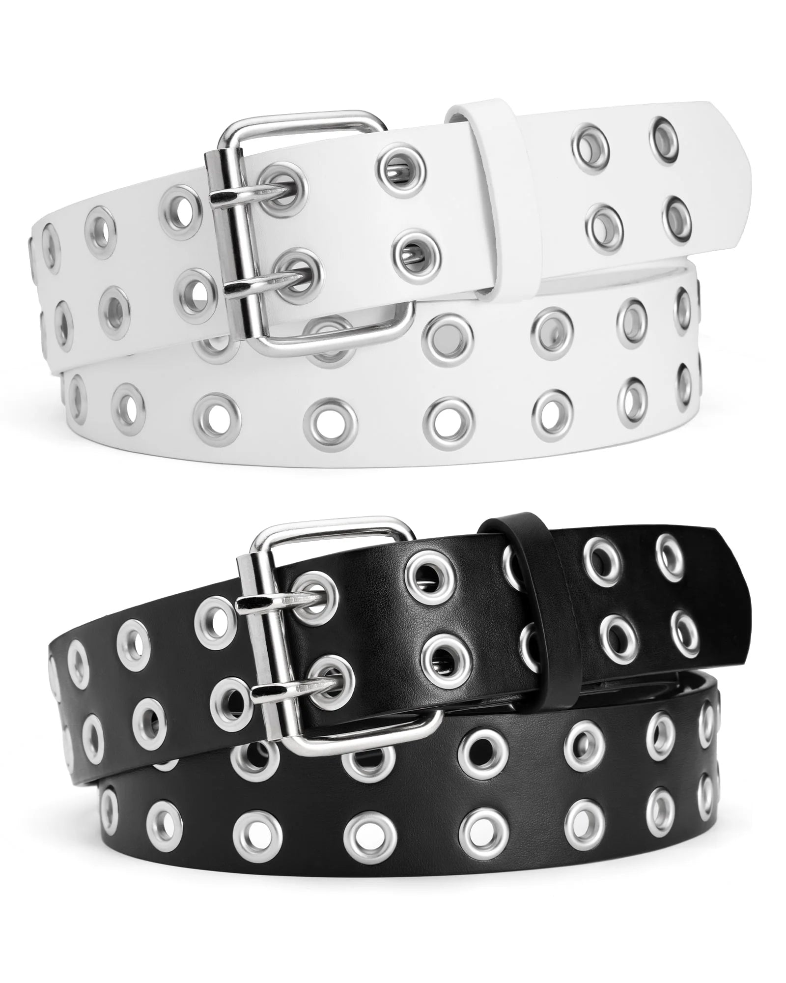 Women Belts Grommet Leather Belts for Women Studded Belt Punk Accessories Black&White Belt 2PC