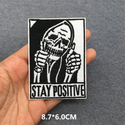 Black and White Punk Sticker Jacket Embroidered Patches for Clothing Punk Patches Clothing Thermoadhesive Patches