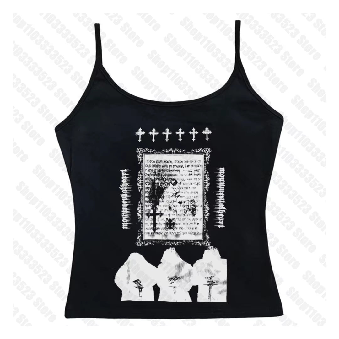 Y2K Style Cute Women'S Sleeveless Baby Tank Top 2000S Punk Cool Print Short Vest Tee Cool Street Fashion Gothic Women Clothing