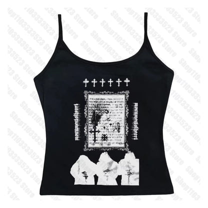 Y2K Style Cute Women'S Sleeveless Baby Tank Top 2000S Punk Cool Print Short Vest Tee Cool Street Fashion Gothic Women Clothing