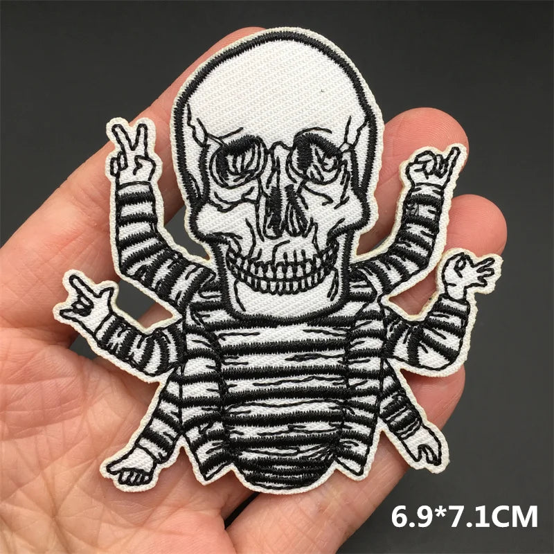 Black and White Punk Sticker Jacket Embroidered Patches for Clothing Punk Patches Clothing Thermoadhesive Patches