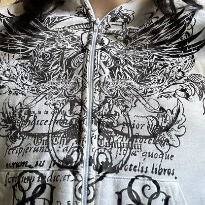 Wing Print Mall Goth Vintage Hoodies Y2K Grunge Graphic Long Sleeve Hooded Sweatshirt Harajuku Japanese Aesthetic Women