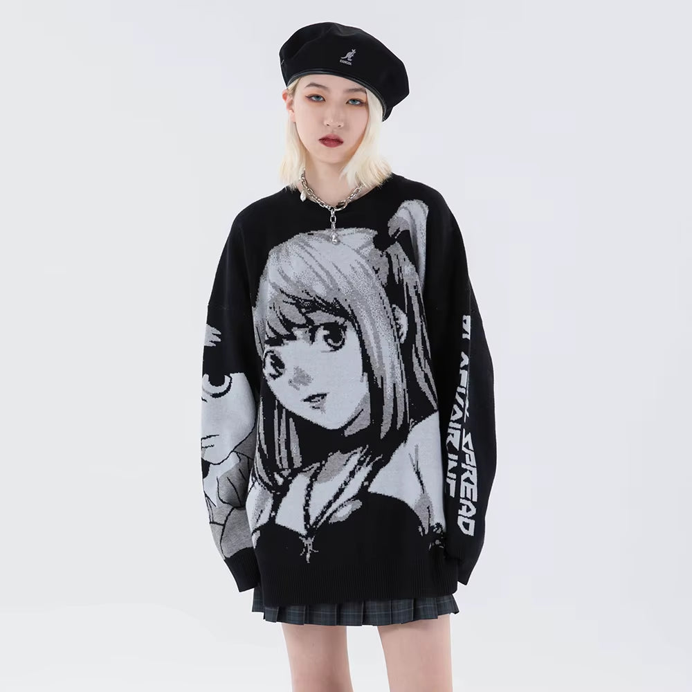 2000S Vintage Knitted Harajuku Kawaii Winter Clothes Women Oversized Sweaters Gothic Long Sleeve Tops Goth Y2K Streetwear Men
