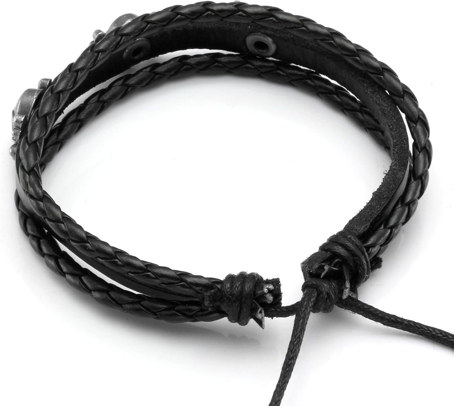 6Pcs Men Braided Leather Bracelet Black Punk Rock Skull Bracelet