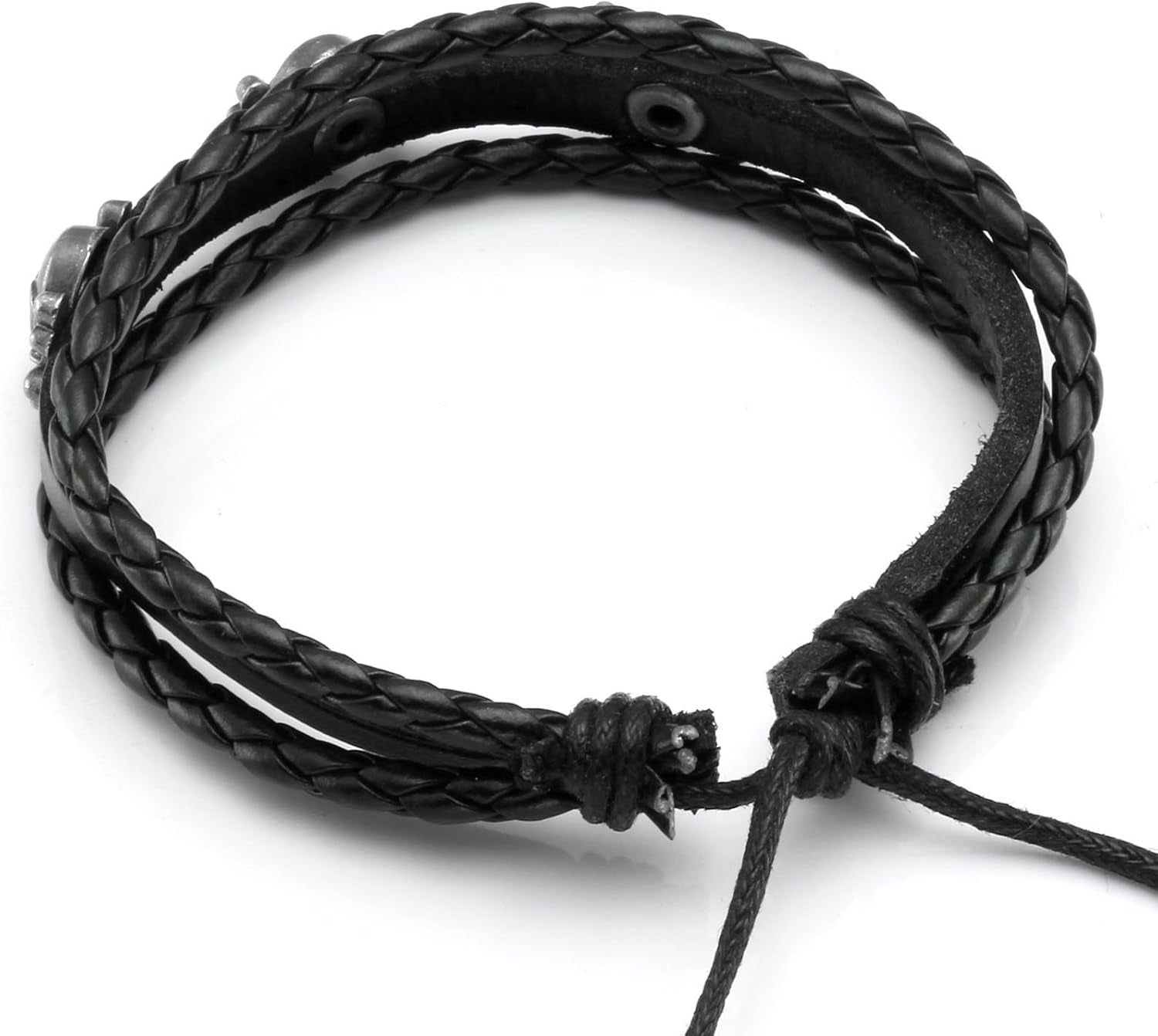 6Pcs Men Braided Leather Bracelet Black Punk Rock Skull Bracelet