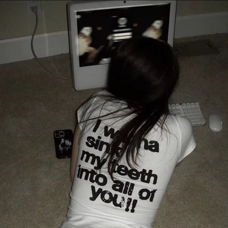 90S Vintage Clothing Female Graphic Tees Y2K Kitty Woman Clothes for Women Kawaii Goth Trashy Y2K 2000S Tops Clothes Emo Gothic