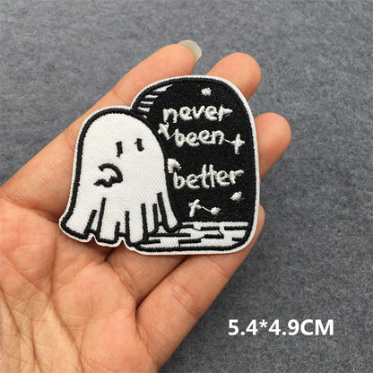 Black and White Punk Sticker Jacket Embroidered Patches for Clothing Punk Patches Clothing Thermoadhesive Patches