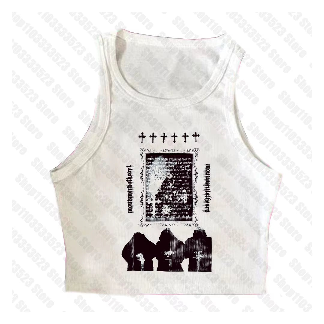 Y2K Style Cute Women'S Sleeveless Baby Tank Top 2000S Punk Cool Print Short Vest Tee Cool Street Fashion Gothic Women Clothing