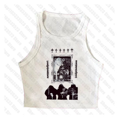 Y2K Style Cute Women'S Sleeveless Baby Tank Top 2000S Punk Cool Print Short Vest Tee Cool Street Fashion Gothic Women Clothing