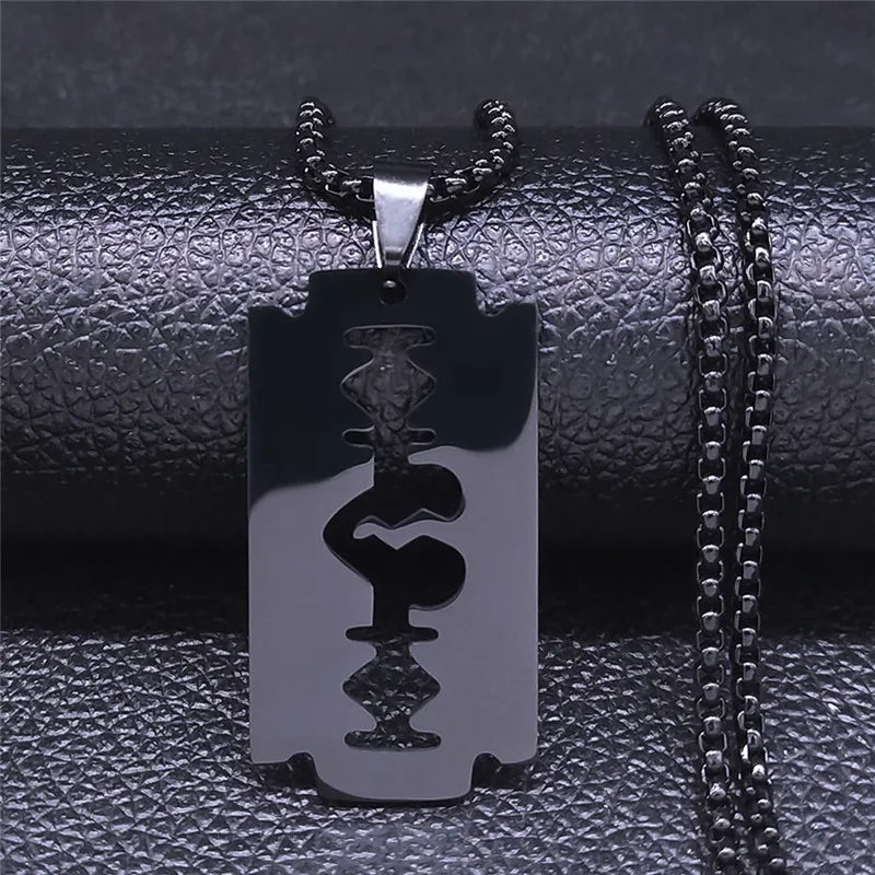 Gothic Blade Razor Pendant Necklaces Men Stainless Steel Black Goth Male Chain Necklace Grunge Y2K Emo Jewelry Collier Homme