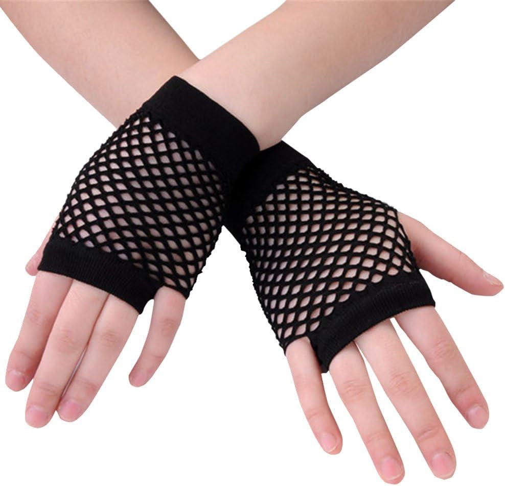 2 Pairs Long Short Fishnet Gloves 80S Goth Punk Rock Fingerless Fishnet Gloves for Club Costume Halloween Party