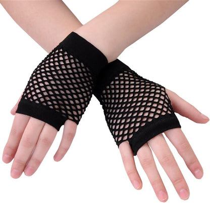2 Pairs Long Short Fishnet Gloves 80S Goth Punk Rock Fingerless Fishnet Gloves for Club Costume Halloween Party