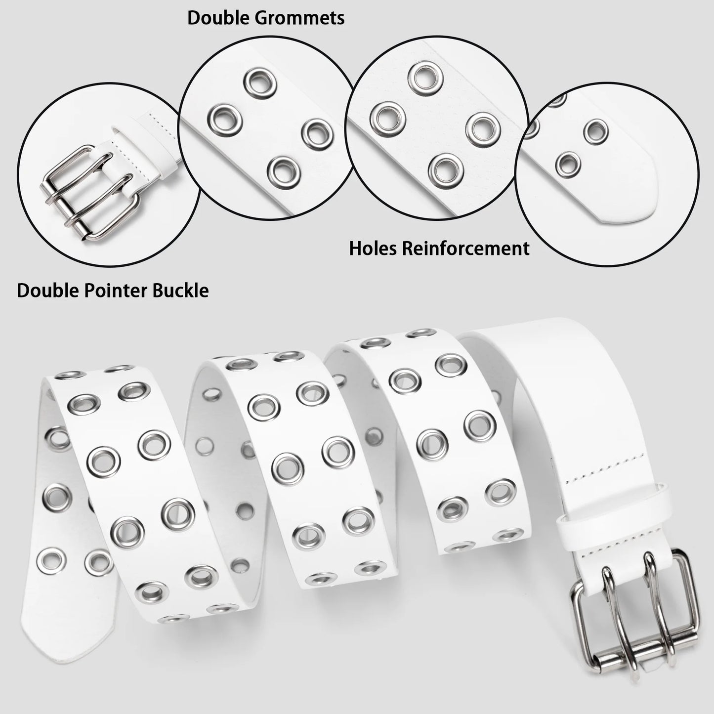 Women Belts Grommet Leather Belts for Women Studded Belt Punk Accessories Black&White Belt 2PC