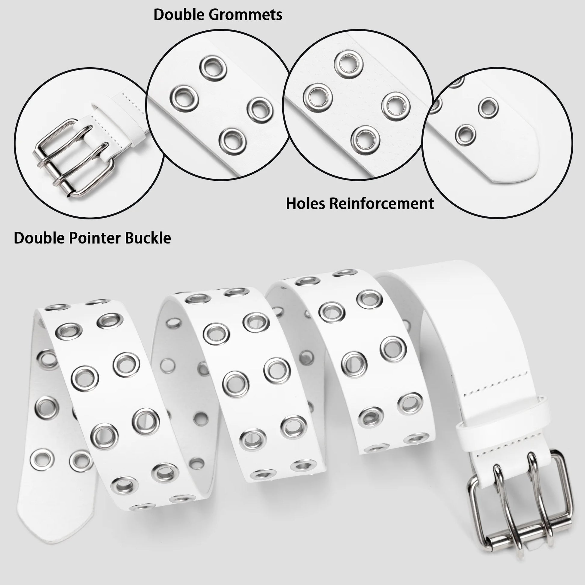 Women Belts Grommet Leather Belts for Women Studded Belt Punk Accessories Black&White Belt 2PC