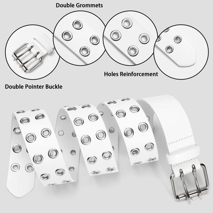 Women Belts Grommet Leather Belts for Women Studded Belt Punk Accessories Black&White Belt 2PC