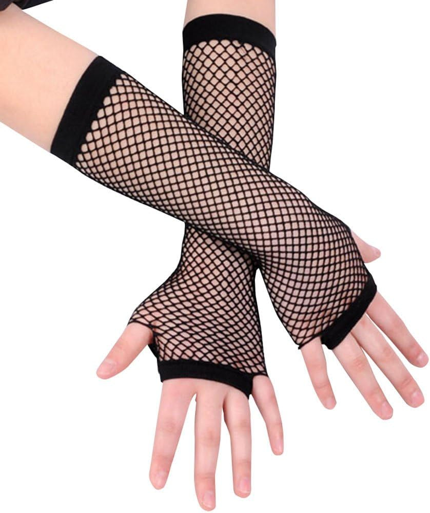 2 Pairs Long Short Fishnet Gloves 80S Goth Punk Rock Fingerless Fishnet Gloves for Club Costume Halloween Party