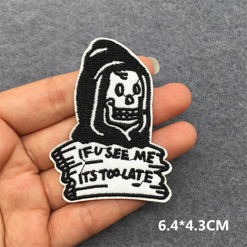 Black and White Punk Sticker Jacket Embroidered Patches for Clothing Punk Patches Clothing Thermoadhesive Patches