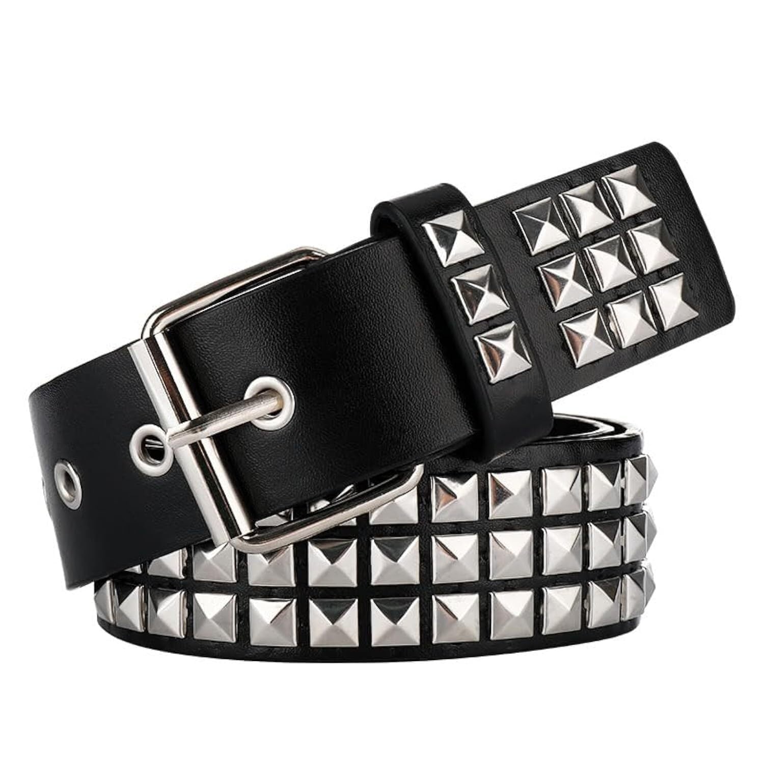 Black Studded Punk Rivet Belt with Bright Pyramid Studs for Men/Women