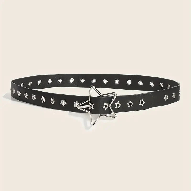 Y2K Punk Star Eyelet Black Rivet Belt Goth Pu Leather Belts for Women Jeans Pants Boys and Girls Students Belt