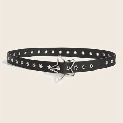 Y2K Punk Star Eyelet Black Rivet Belt Goth Pu Leather Belts for Women Jeans Pants Boys and Girls Students Belt