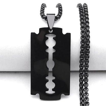Gothic Blade Razor Pendant Necklaces Men Stainless Steel Black Goth Male Chain Necklace Grunge Y2K Emo Jewelry Collier Homme