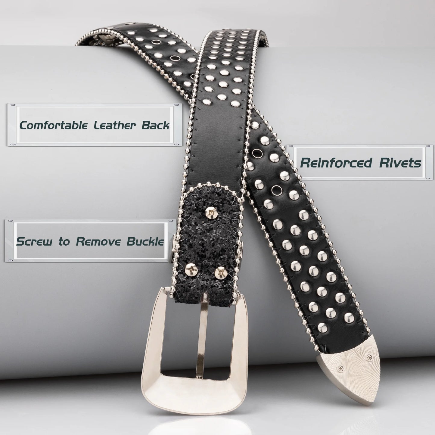 Head Skull Buckle Belts for Mens & Womens Shinning Rhinestone Black Belts for Waist Size 27-30"