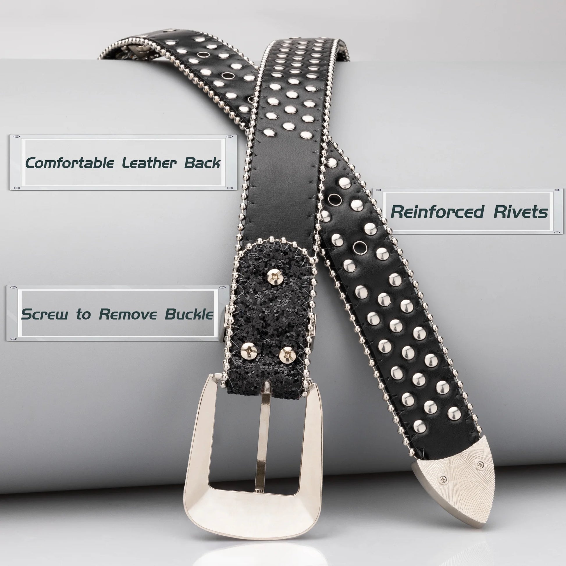 Head Skull Buckle Belts for Mens & Womens Shinning Rhinestone Black Belts for Waist Size 27-30"