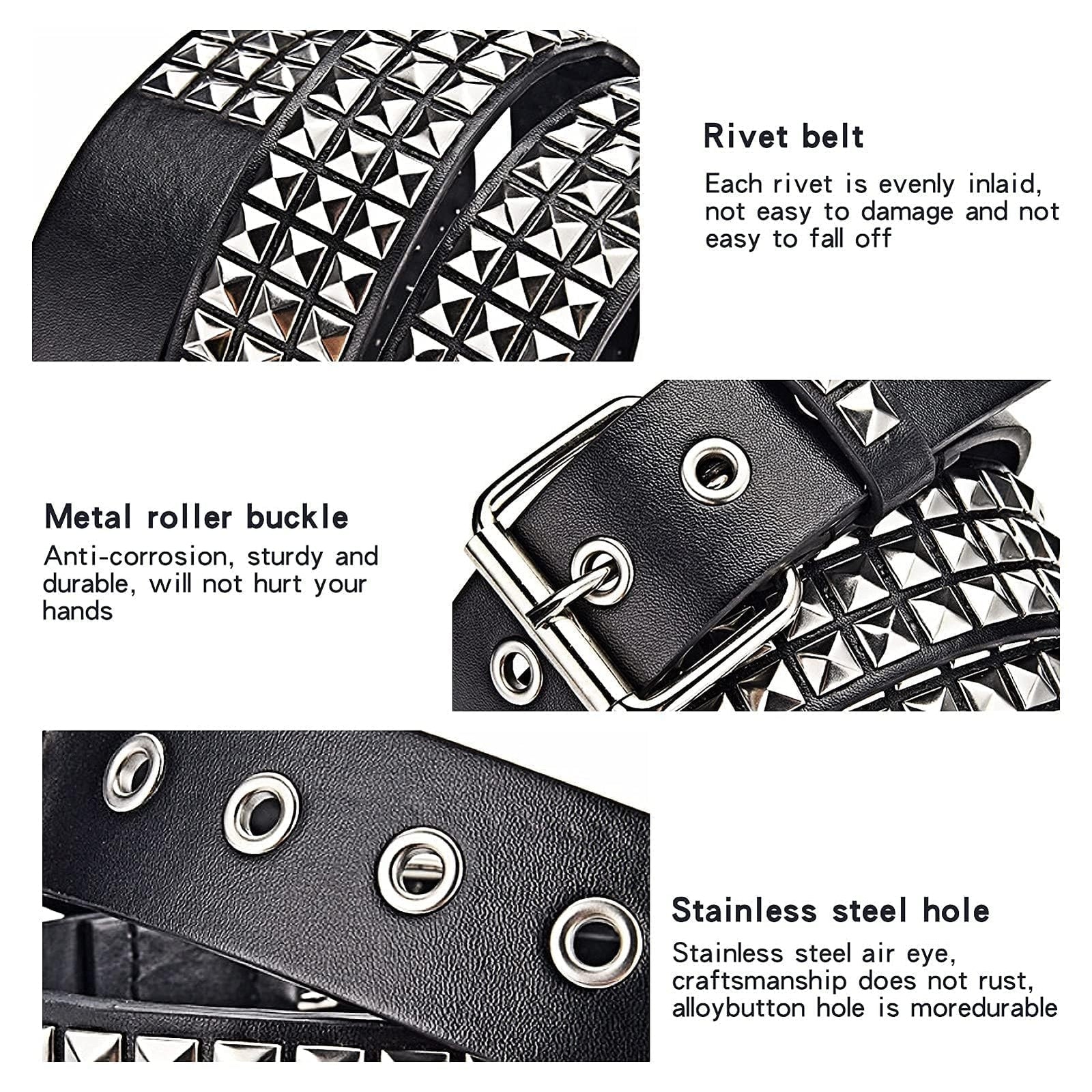 Black Studded Punk Rivet Belt with Bright Pyramid Studs for Men/Women