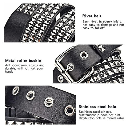 Black Studded Punk Rivet Belt with Bright Pyramid Studs for Men/Women