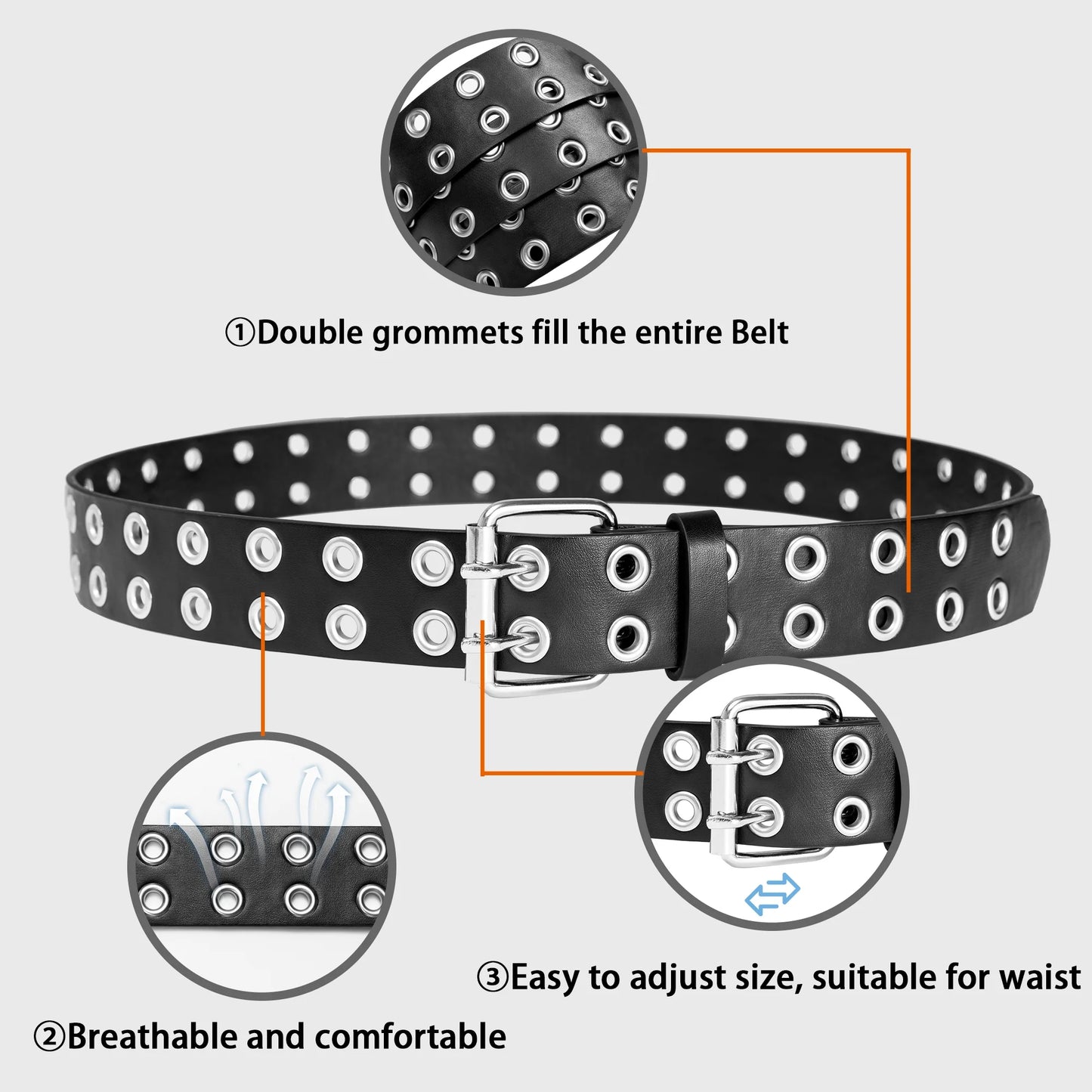 Women Belts Grommet Leather Belts for Women Studded Belt Punk Accessories Black&White Belt 2PC