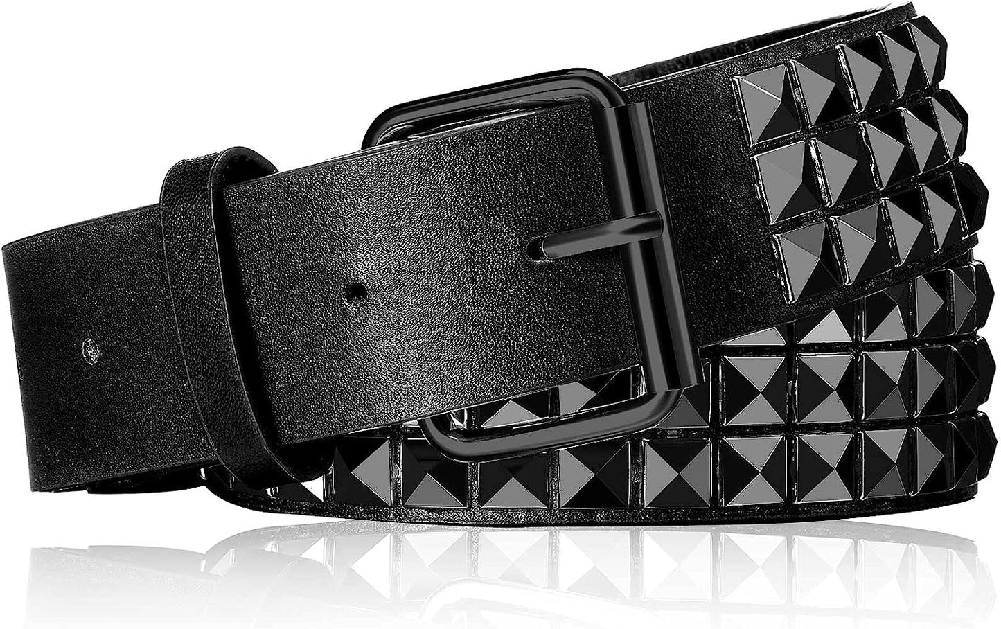 Studded Belt Metal Punk Rock Rivet Punk Leather Threads Studded Goth Belt with Pyramid Studs for Women Men