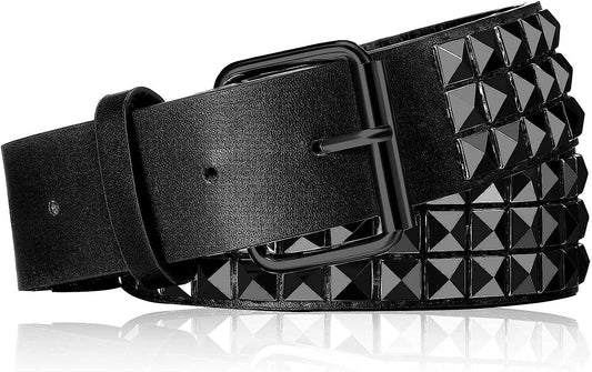 Studded Belt Metal Punk Rock Rivet Punk Leather Threads Studded Goth Belt with Pyramid Studs for Women Men