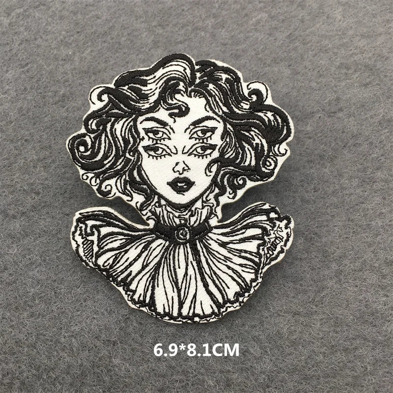 Black and White Punk Sticker Jacket Embroidered Patches for Clothing Punk Patches Clothing Thermoadhesive Patches