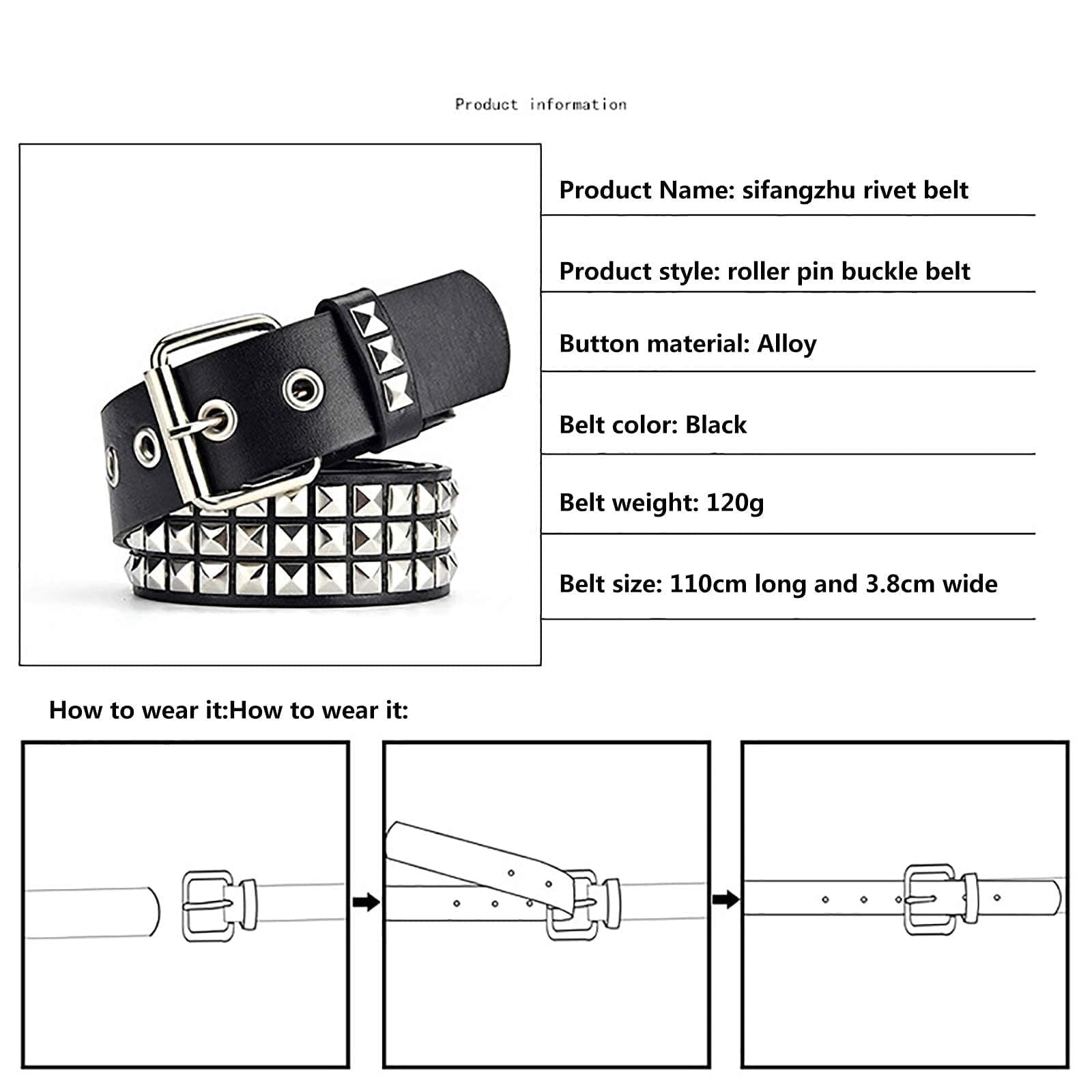 Black Studded Punk Rivet Belt with Bright Pyramid Studs for Men/Women