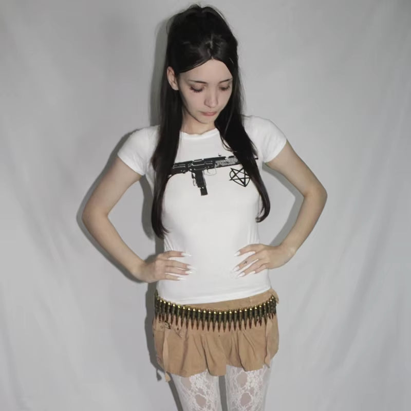 Women Kpop Women'S T-Shirts 2024 Anime Girl T-Shirt Emo Gothic Japanese Y2K Tops Aesthetic Clothing Crop Top Goth Kawaii Woman