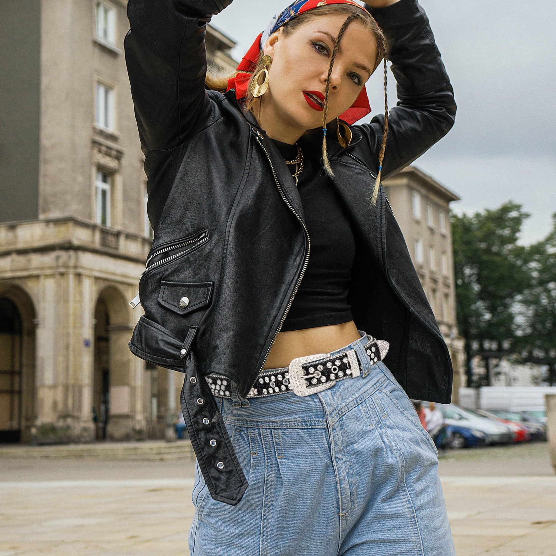 Head Skull Buckle Belts for Mens & Womens Shinning Rhinestone Black Belts for Waist Size 27-30"