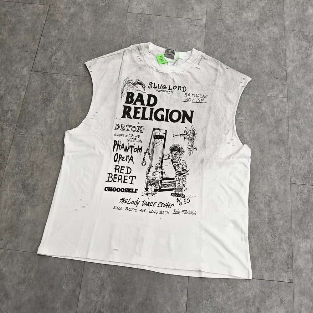Yao Fashion Men Clothing Vest High Quality Sleeveless Tee Streetwear Band Vintage Punk Rock Hiphop Tops Loose Cotton Men T Shirt