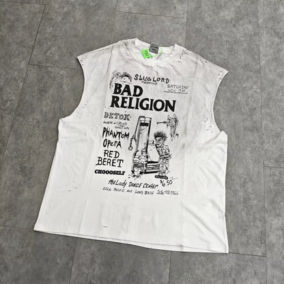 Yao Fashion Men Clothing Vest High Quality Sleeveless Tee Streetwear Band Vintage Punk Rock Hiphop Tops Loose Cotton Men T Shirt