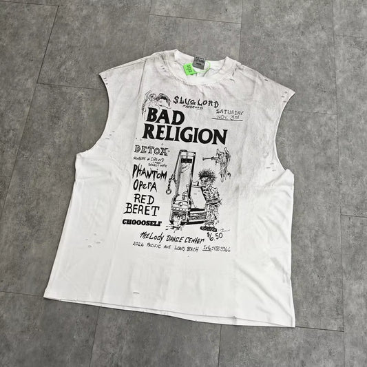 Yao Fashion Men Clothing Vest High Quality Sleeveless Tee Streetwear Band Vintage Punk Rock Hiphop Tops Loose Cotton Men T Shirt