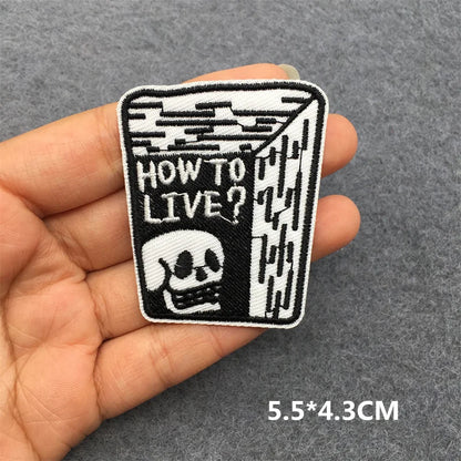 Black and White Punk Sticker Jacket Embroidered Patches for Clothing Punk Patches Clothing Thermoadhesive Patches