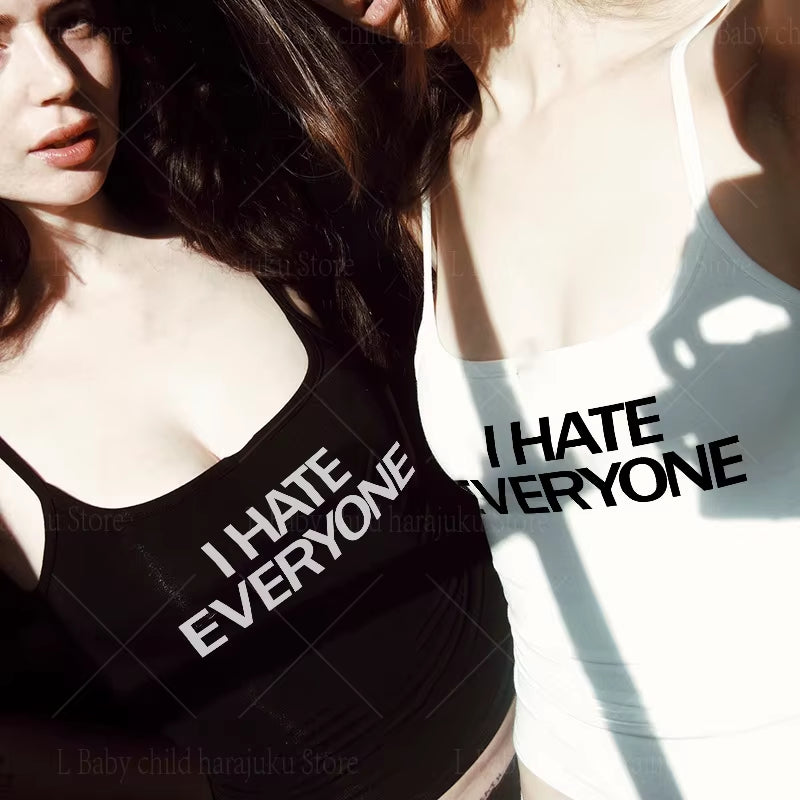 I HATE EVERYONE Print Gothic Tank Tops Summer Fashion Chic Slim Aesthetic Top Punk Woman Clothing Vests Streetwear Y2K 2000S Tee